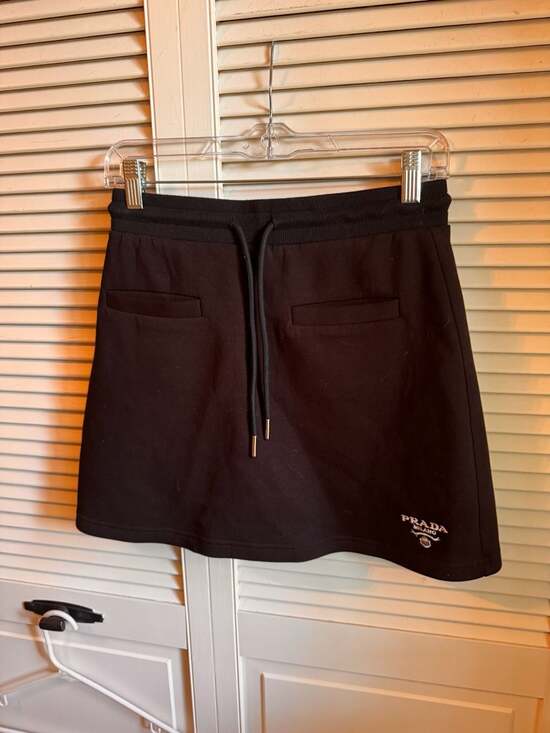 Prada Dresses & Skirts - Prada Black Cotton Jersey Drawstring Mini Skirt with Embroidered Logo